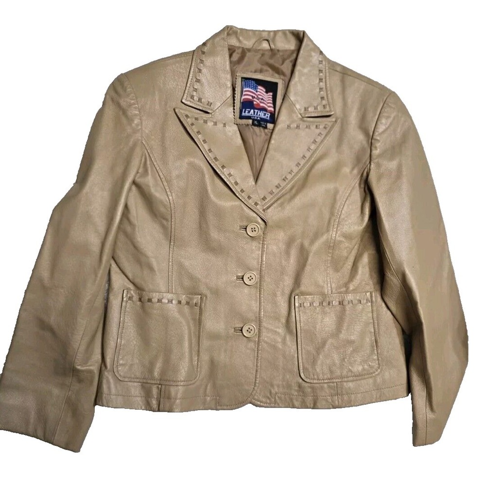 Vintage Women's Leather Jacket XL Brow Leather U.S.A Button Up